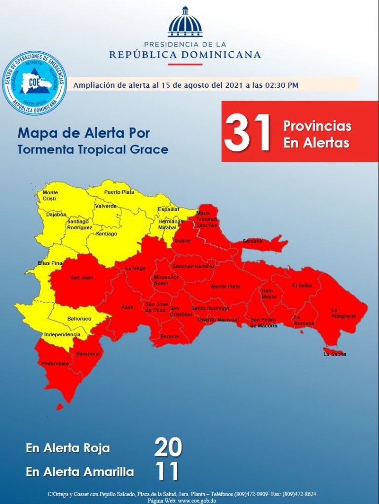 20 provincia en Alerta Roja y 11 en Amarilla.